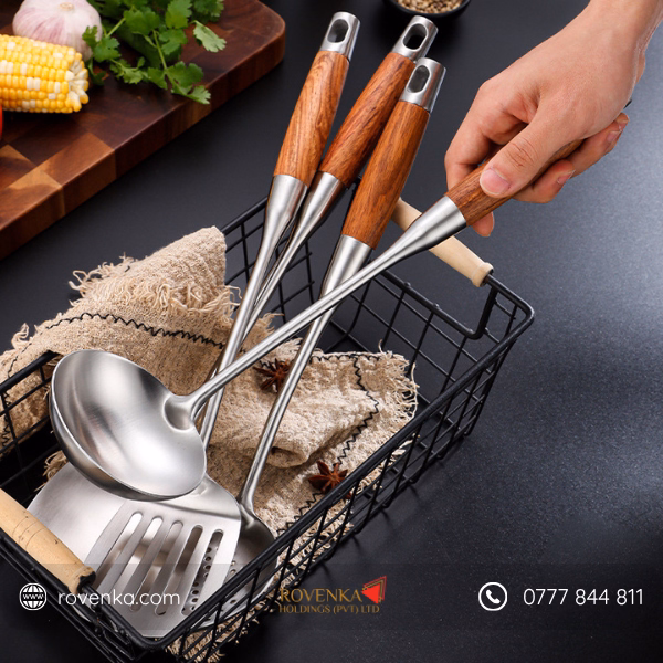 Stainless Steel Kitchen Utensil Set Wooden Handle - Image 3