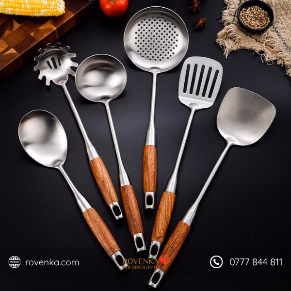 Stainless Steel Kitchen Utensil Set Wooden Handle