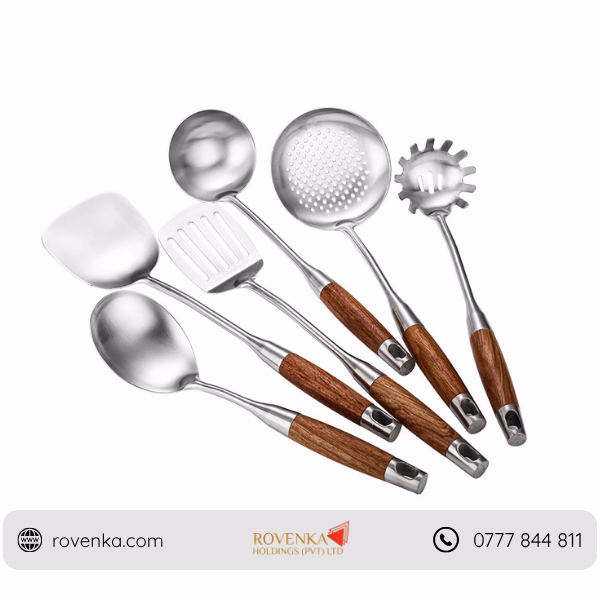 Stainless Steel Kitchen Utensil Set Wooden Handle - Image 5