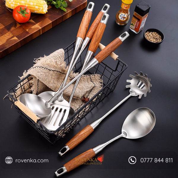 Stainless Steel Kitchen Utensil Set Wooden Handle - Image 2